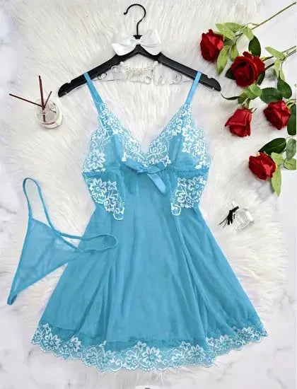 LacyMate™ Contrast Lace Backless Sleep Dress