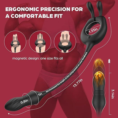 💥2026-4 IN 1 Bunny Massage, Male Sex Toy for Men Couples, 10 Vibrations x 10 Thrustions Remote Control