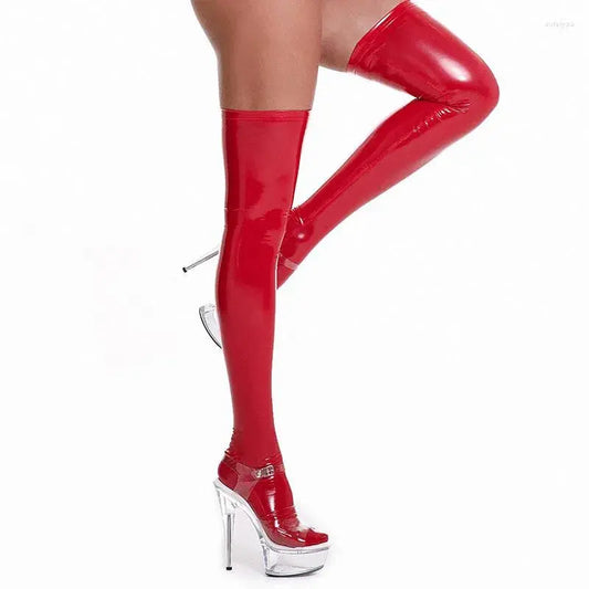 LacyMate™ Latex Thigh Highs - Red