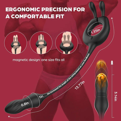 💥2026-4 IN 1 Bunny Massage, Male Sex Toy for Men Couples, 10 Vibrations x 10 Thrustions Remote Control