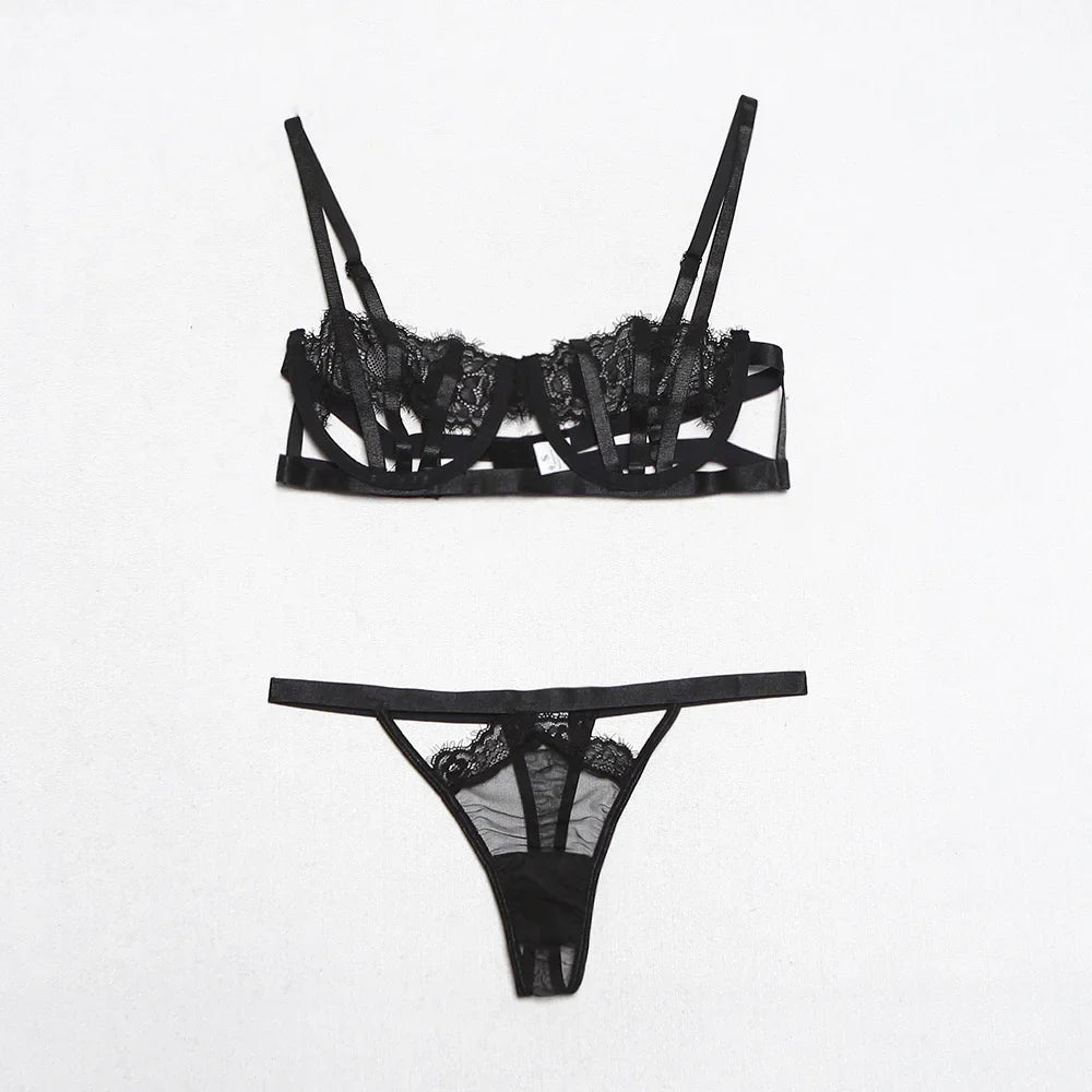 Ellolace Lingerie Set Women's Underwear Set Push up Hollow Out Bra Set Transparent Bralette Erotic Lingerie Female Underwear Set