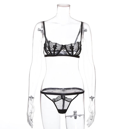 Ellolace Lingerie Set Women's Underwear Set Push up Hollow Out Bra Set Transparent Bralette Erotic Lingerie Female Underwear Set