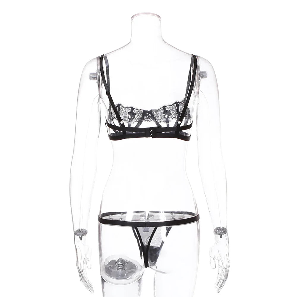 Ellolace Lingerie Set Women's Underwear Set Push up Hollow Out Bra Set Transparent Bralette Erotic Lingerie Female Underwear Set