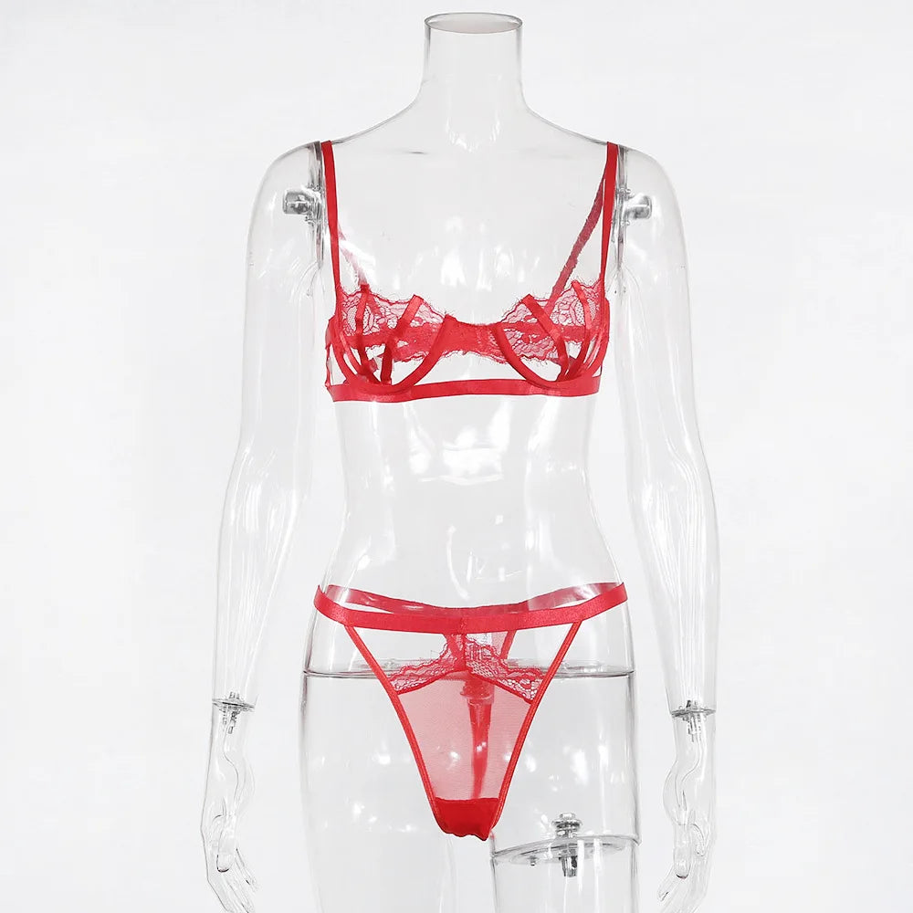 Ellolace Lingerie Set Women's Underwear Set Push up Hollow Out Bra Set Transparent Bralette Erotic Lingerie Female Underwear Set