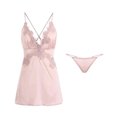 LacyMate™ Satin Embroidery Backless Nightdress Set