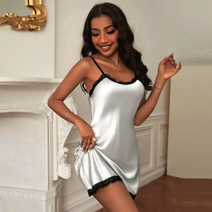 LacyMate™ White Satin Nightdress