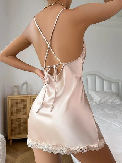 LacyMate™ Lace-Up Satin Nightdress