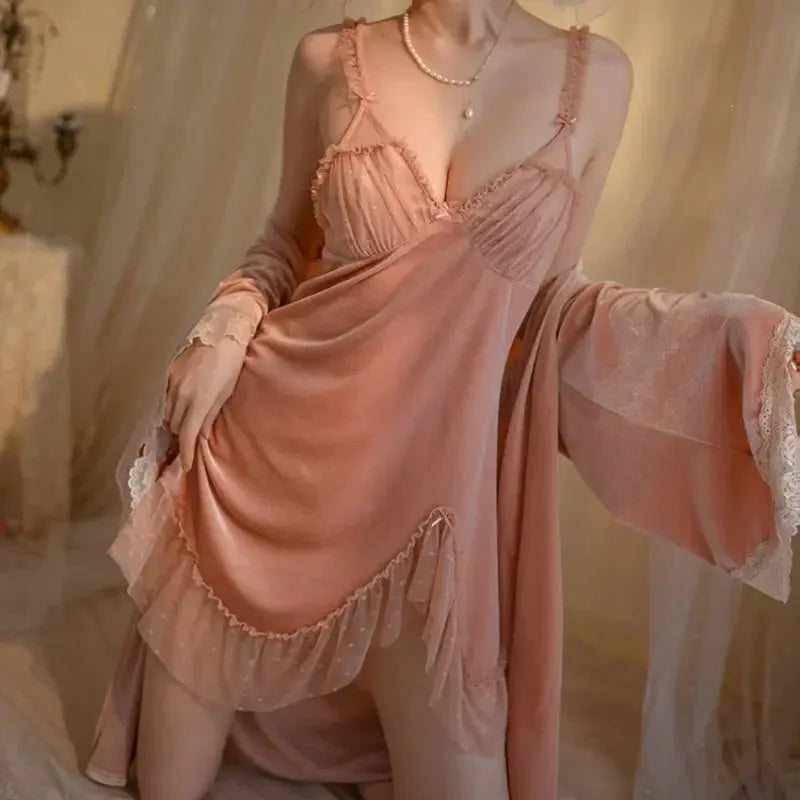 LacyMate™ Soft V-Neck Mini Robe Set