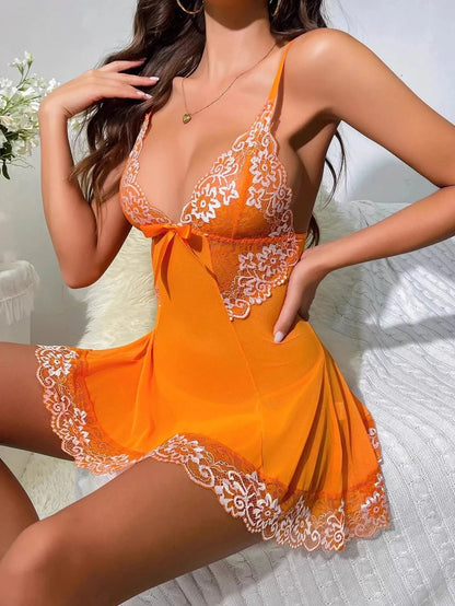 LacyMate™ Contrast Lace Backless Sleep Dress