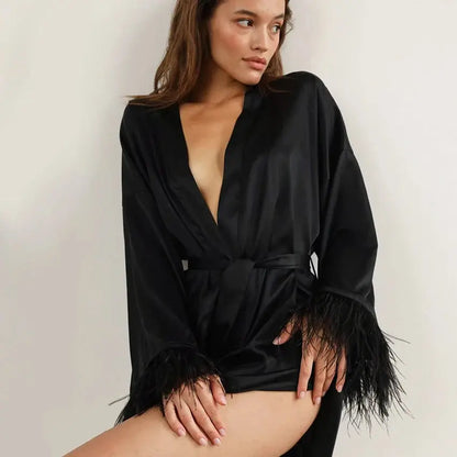 LacyMate™ Feather Satin Sleep Robe