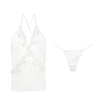 LacyMate™ Satin Embroidery Backless Nightdress Set