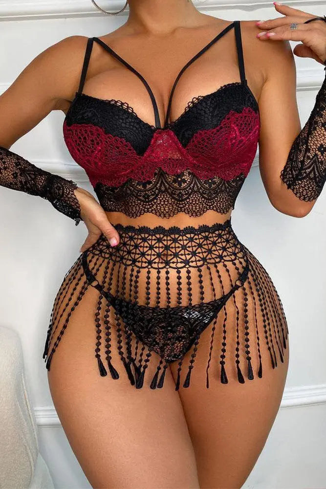 LacyMate™ Siri Lingerie Set - Black and Burgundy