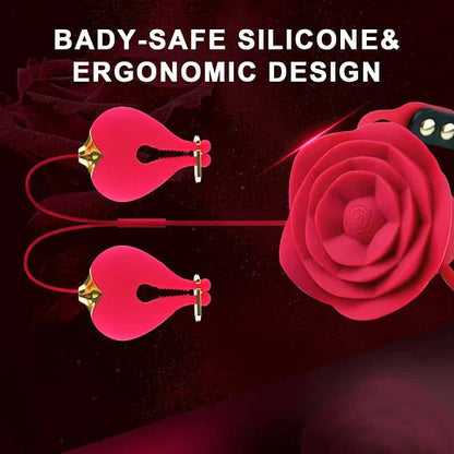 💥2026, Floriss - Rose Nipple Clamp Toys, 2 In 1 Adjustable Rose Necklace Mouth Gag